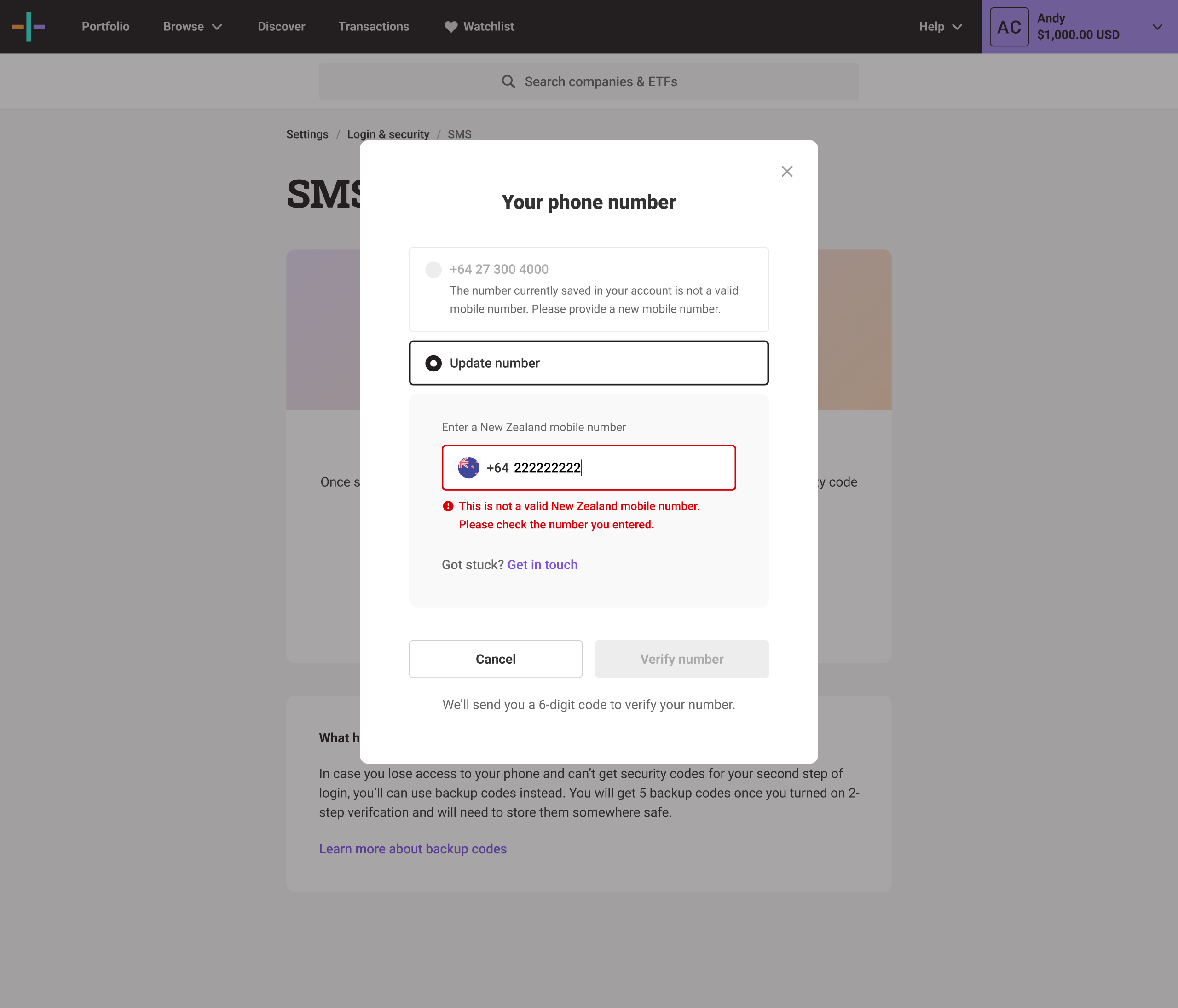 Design showing error message