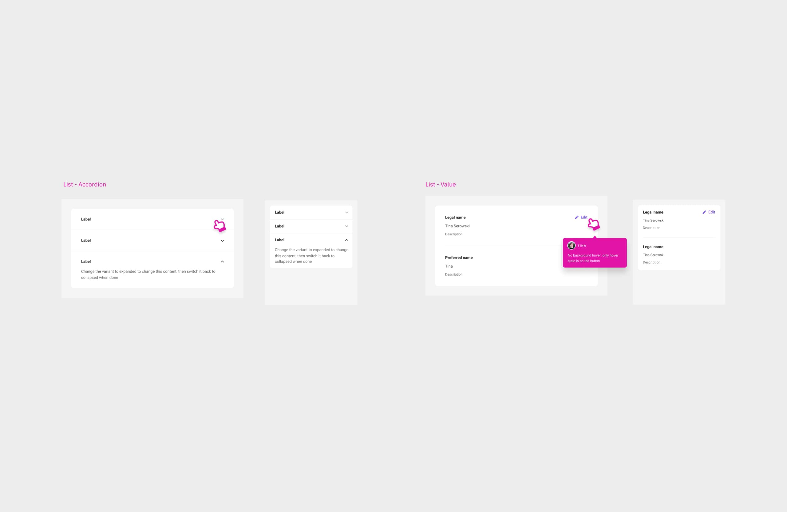 Reviewed pattern for the accordion and value display